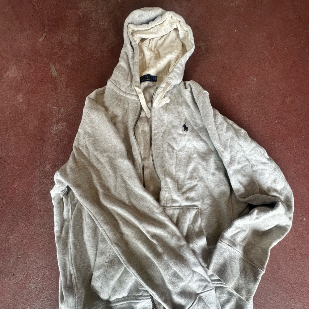 Polo by Ralph Lauren Heather Light Gray Full-Zip Hoodie - Picture 3 of 4